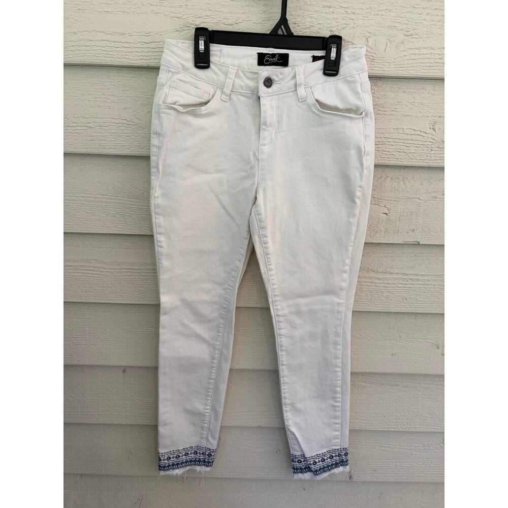 Earl Jean White Embroidered Hem Skinny Ankle Jeans Size 6 - Picture 2 of 8